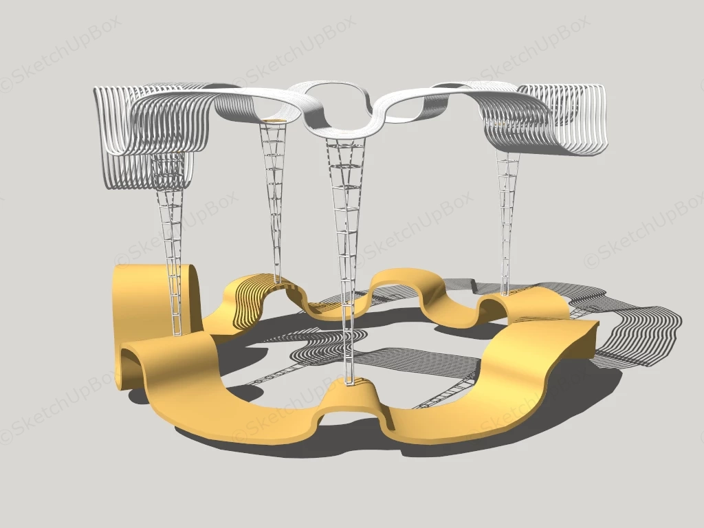 Creative Public Bench sketchup model preview - SketchupBox