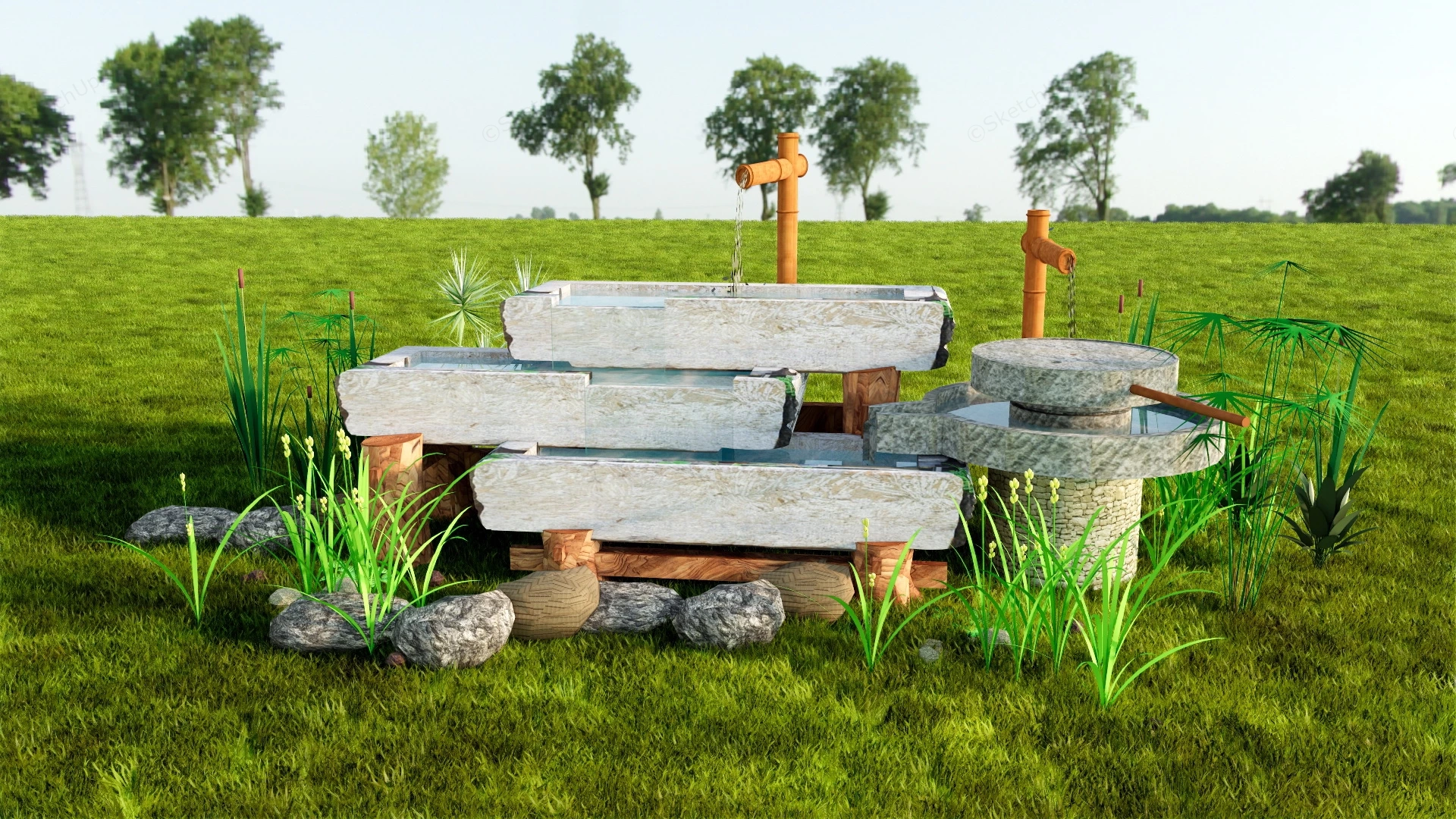Small Japanese Garden Waterfall sketchup model preview - SketchupBox