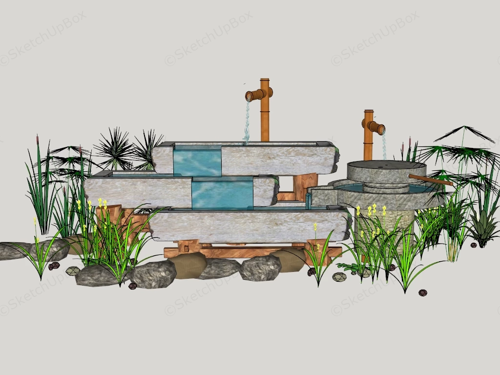 Small Japanese Garden Waterfall sketchup model preview - SketchupBox