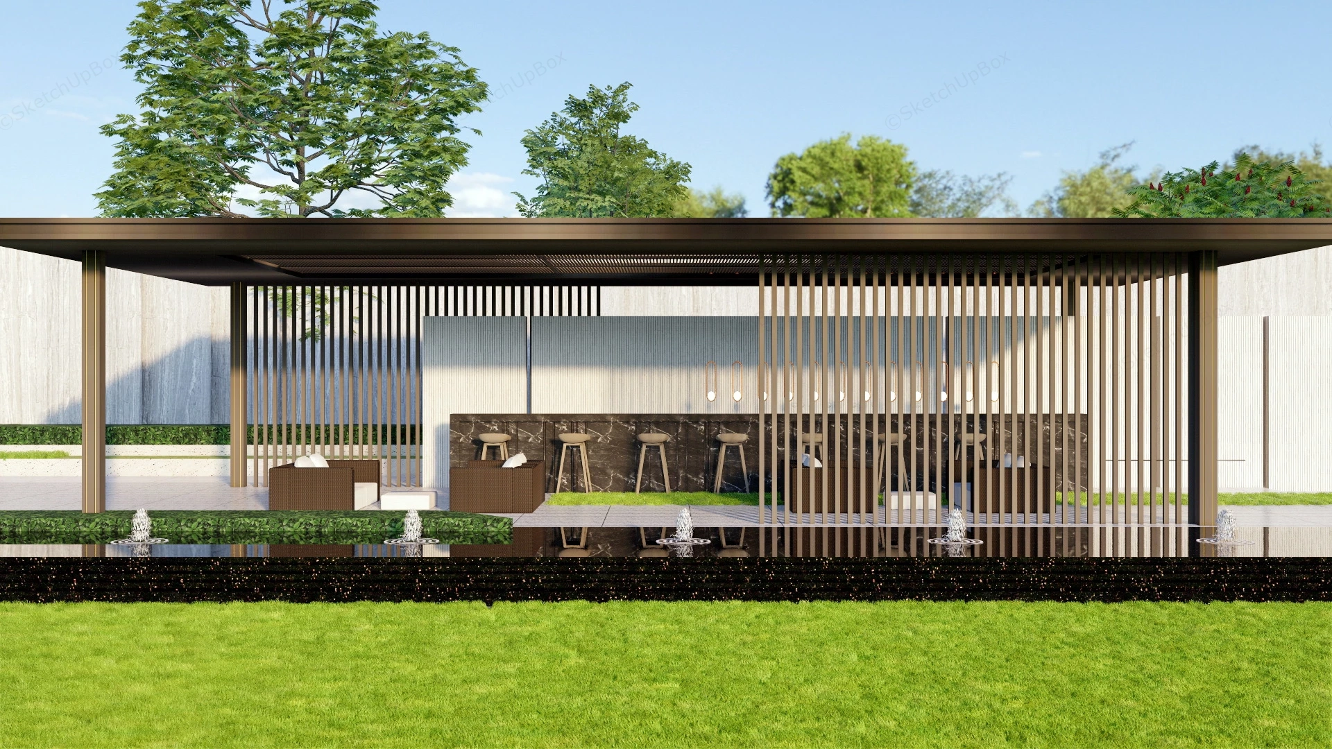 Outdoor Pavilion With Bar sketchup model preview - SketchupBox