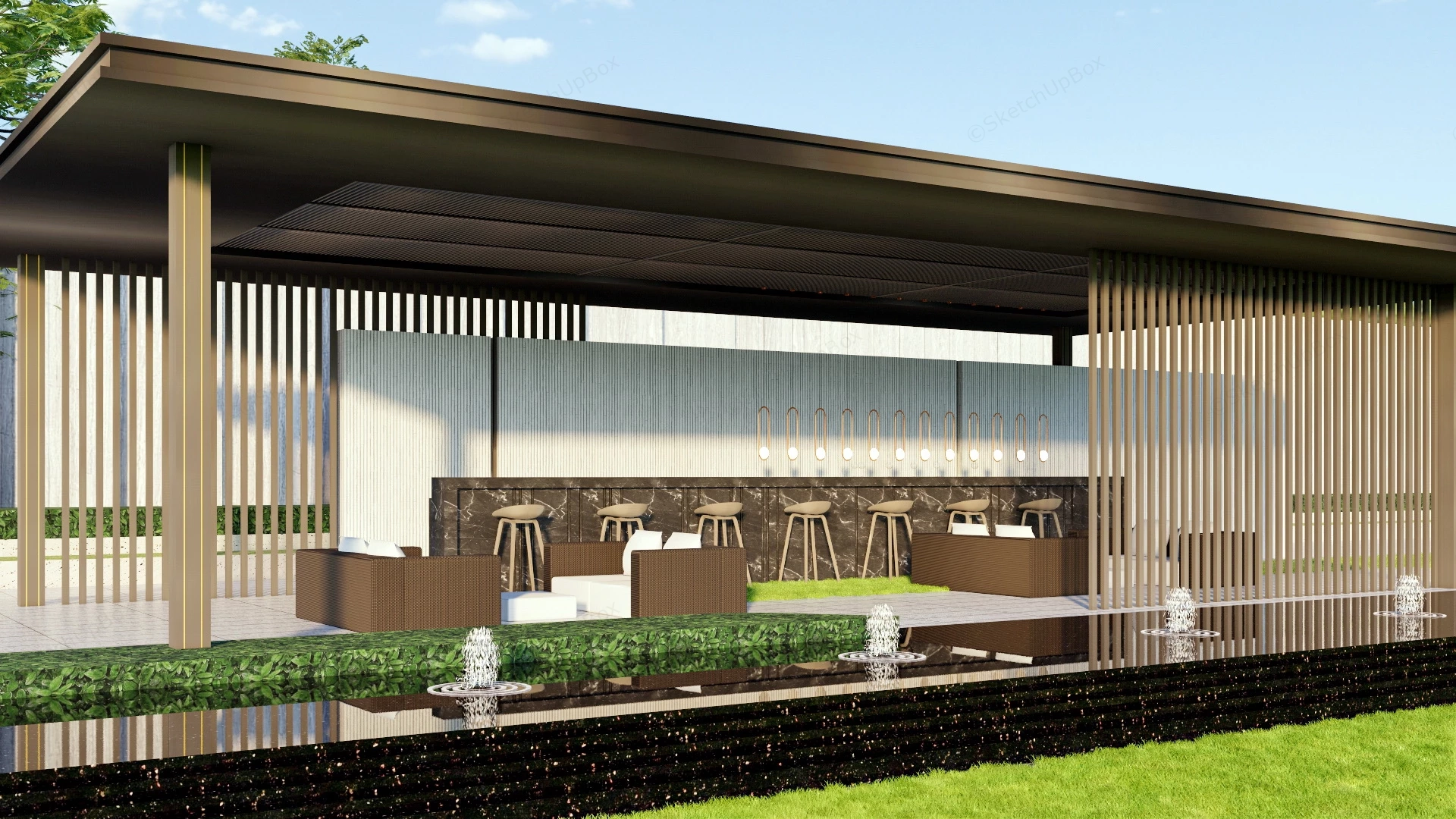 Outdoor Pavilion With Bar sketchup model preview - SketchupBox
