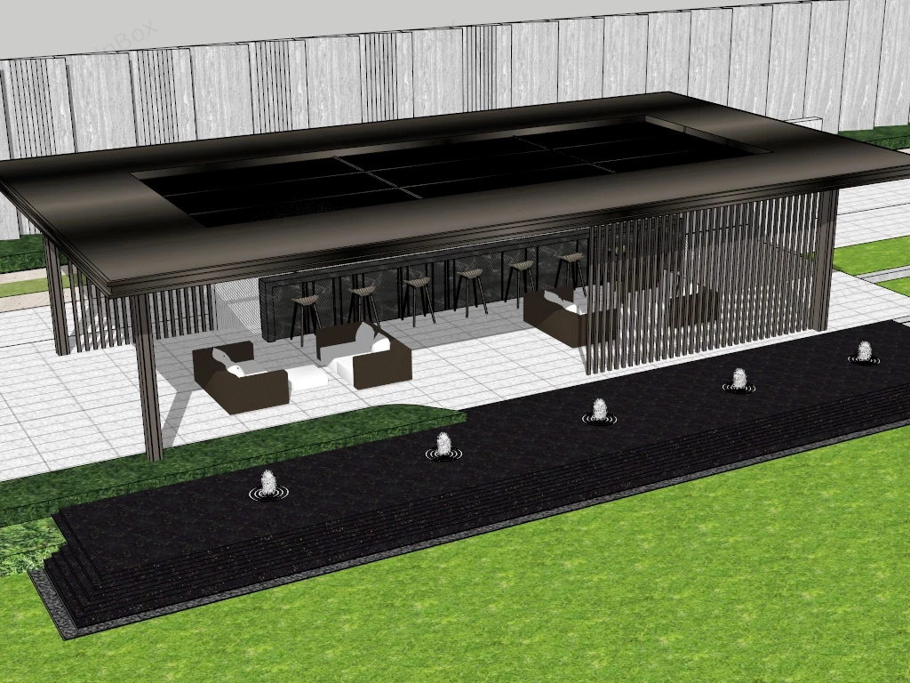 Outdoor Pavilion With Bar sketchup model preview - SketchupBox