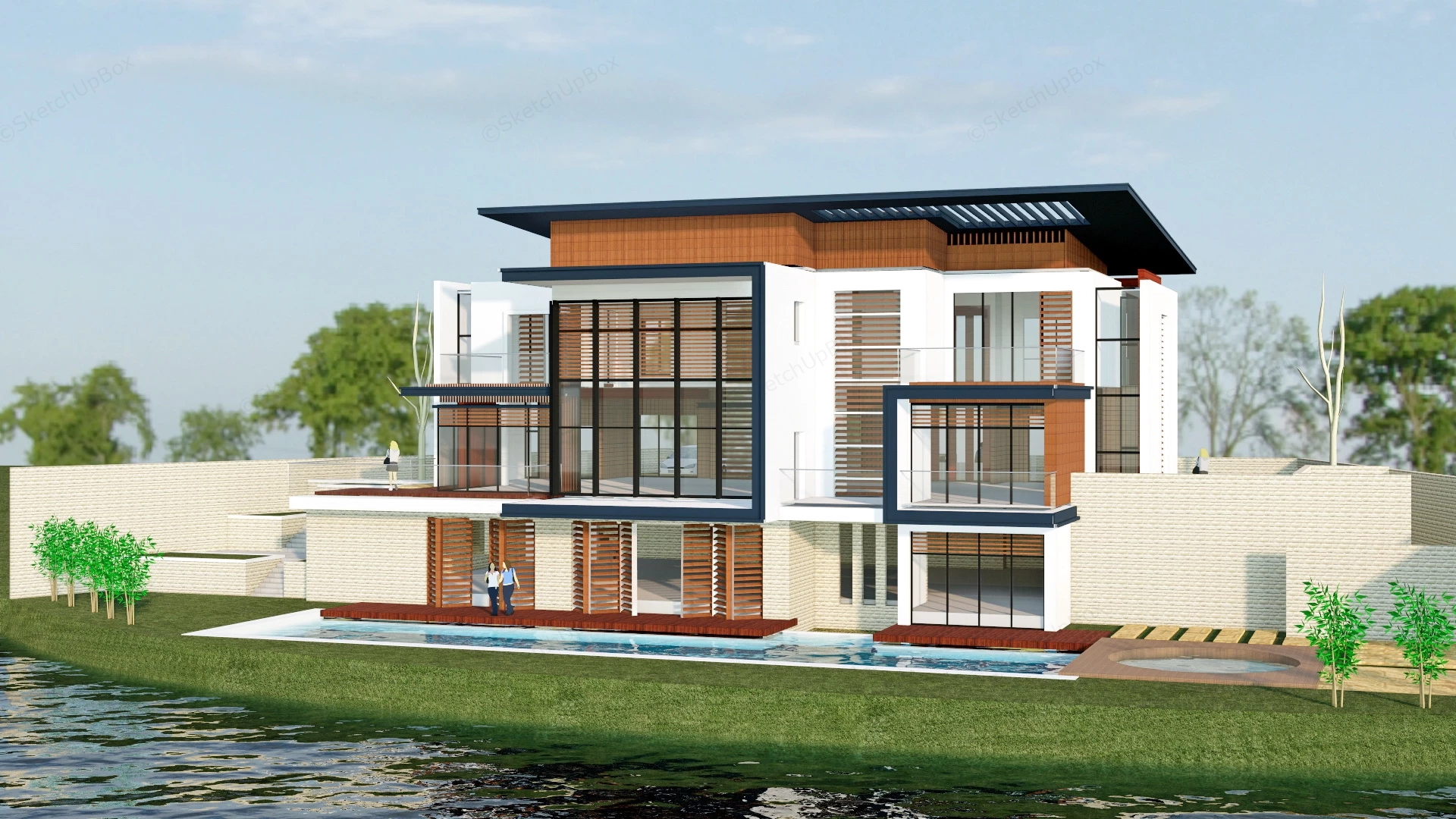 Waterfront Country Villa sketchup model preview - SketchupBox