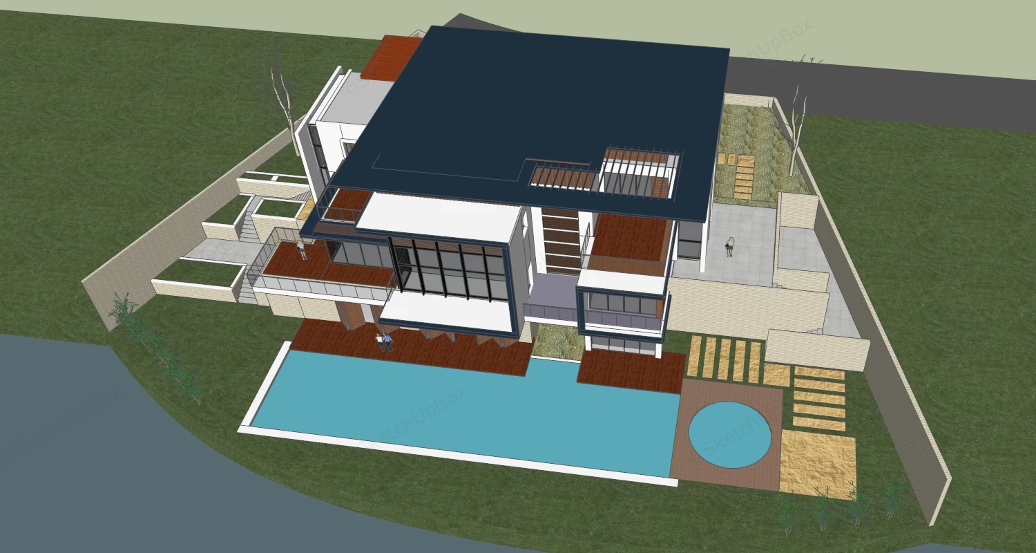 Waterfront Country Villa sketchup model preview - SketchupBox