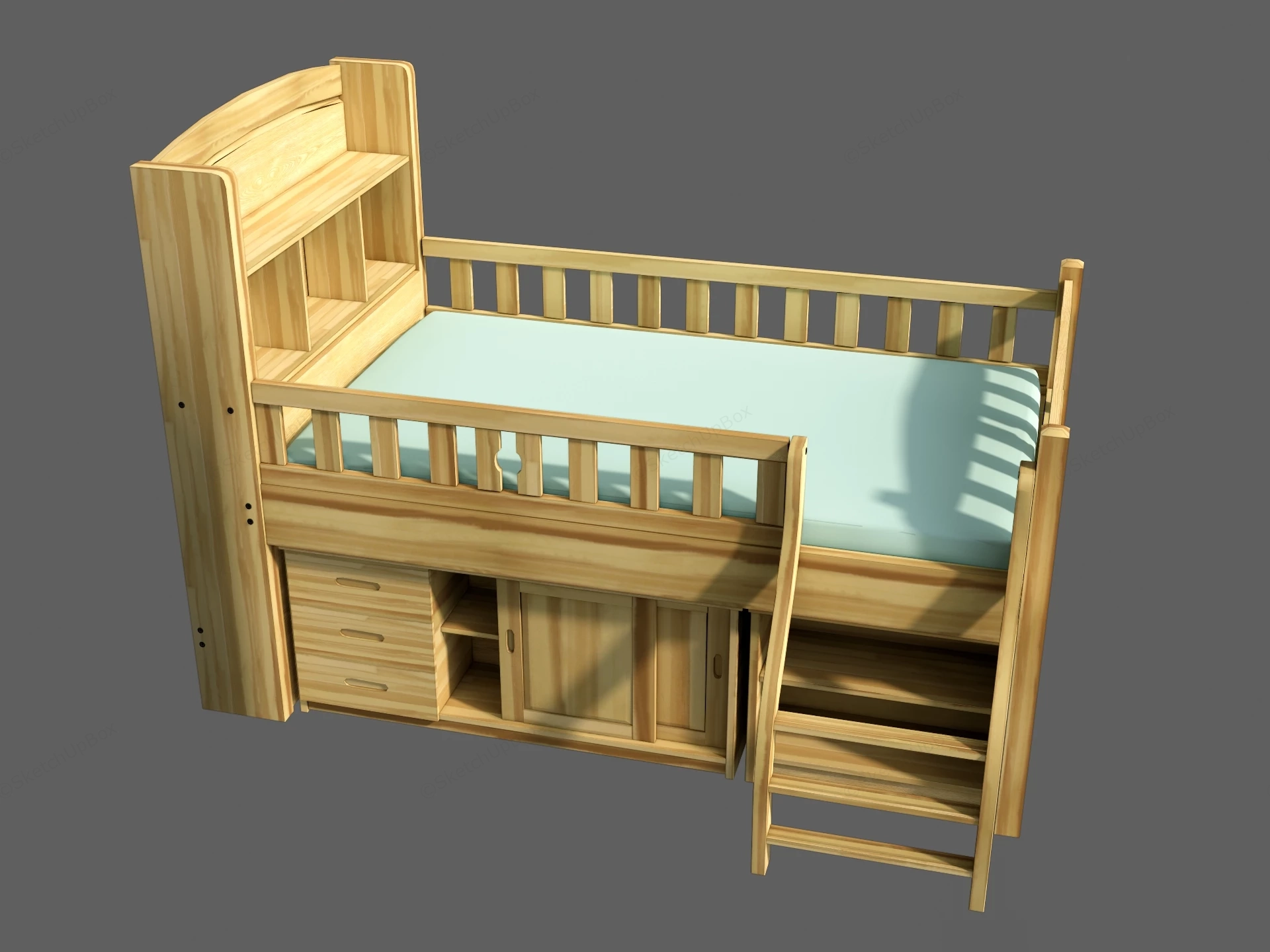 Kids Loft Bed With Storage sketchup model preview - SketchupBox