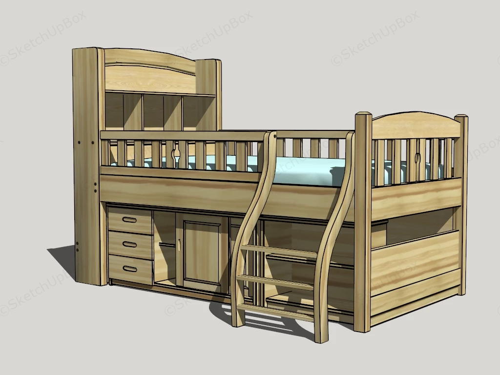 Kids Loft Bed With Storage sketchup model preview - SketchupBox