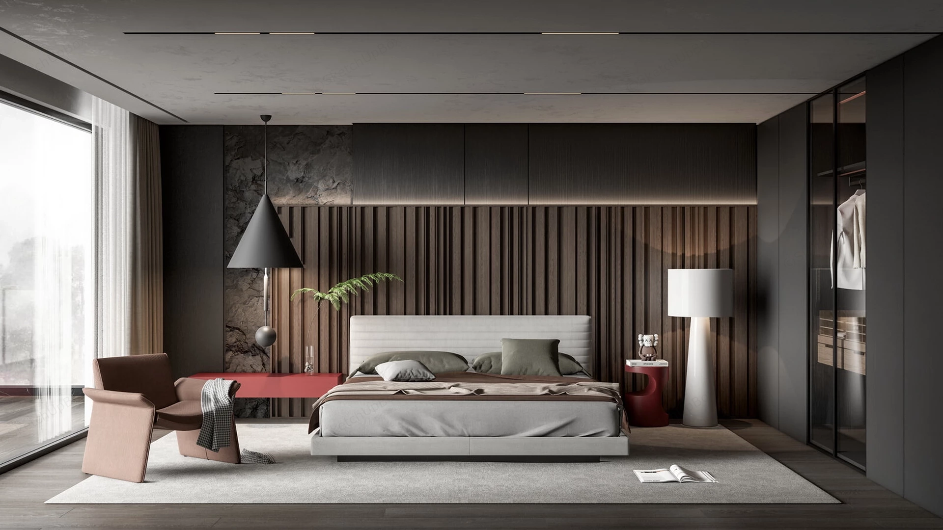 Dark Grey Bedroom sketchup model preview - SketchupBox