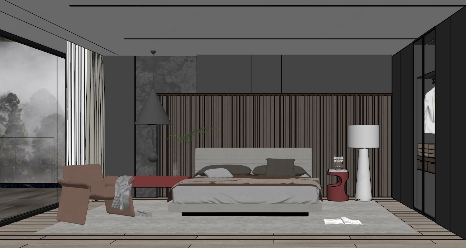 Dark Grey Bedroom sketchup model preview - SketchupBox