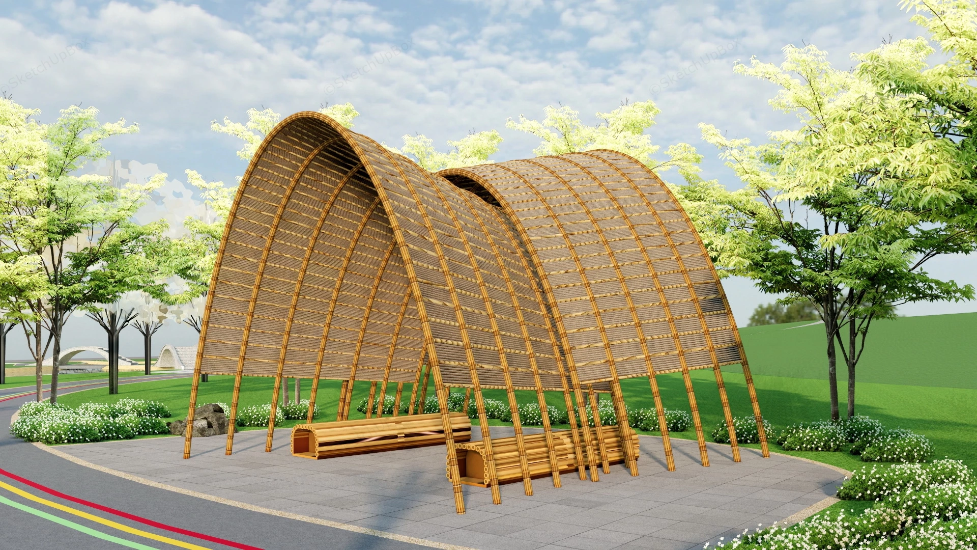 Bamboo Pavilion Structure sketchup model preview - SketchupBox
