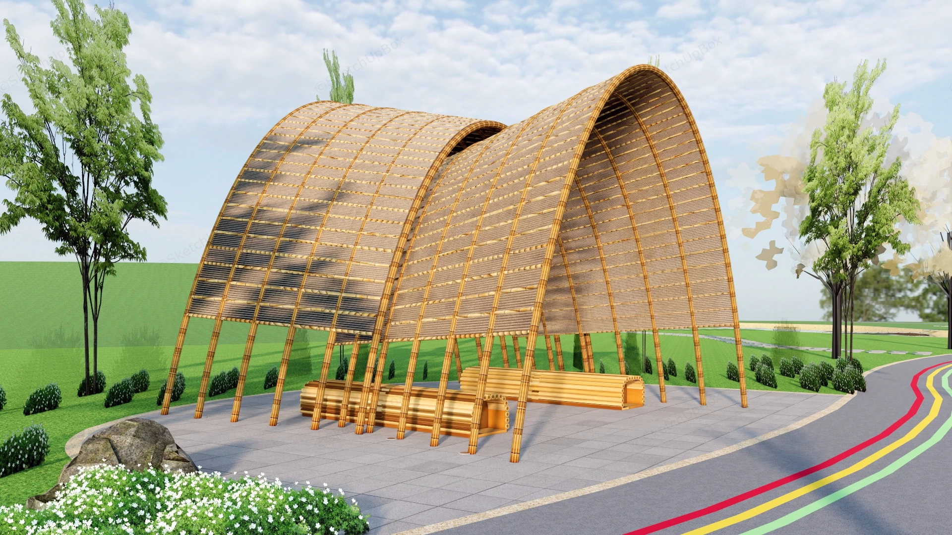 Bamboo Pavilion Structure sketchup model preview - SketchupBox
