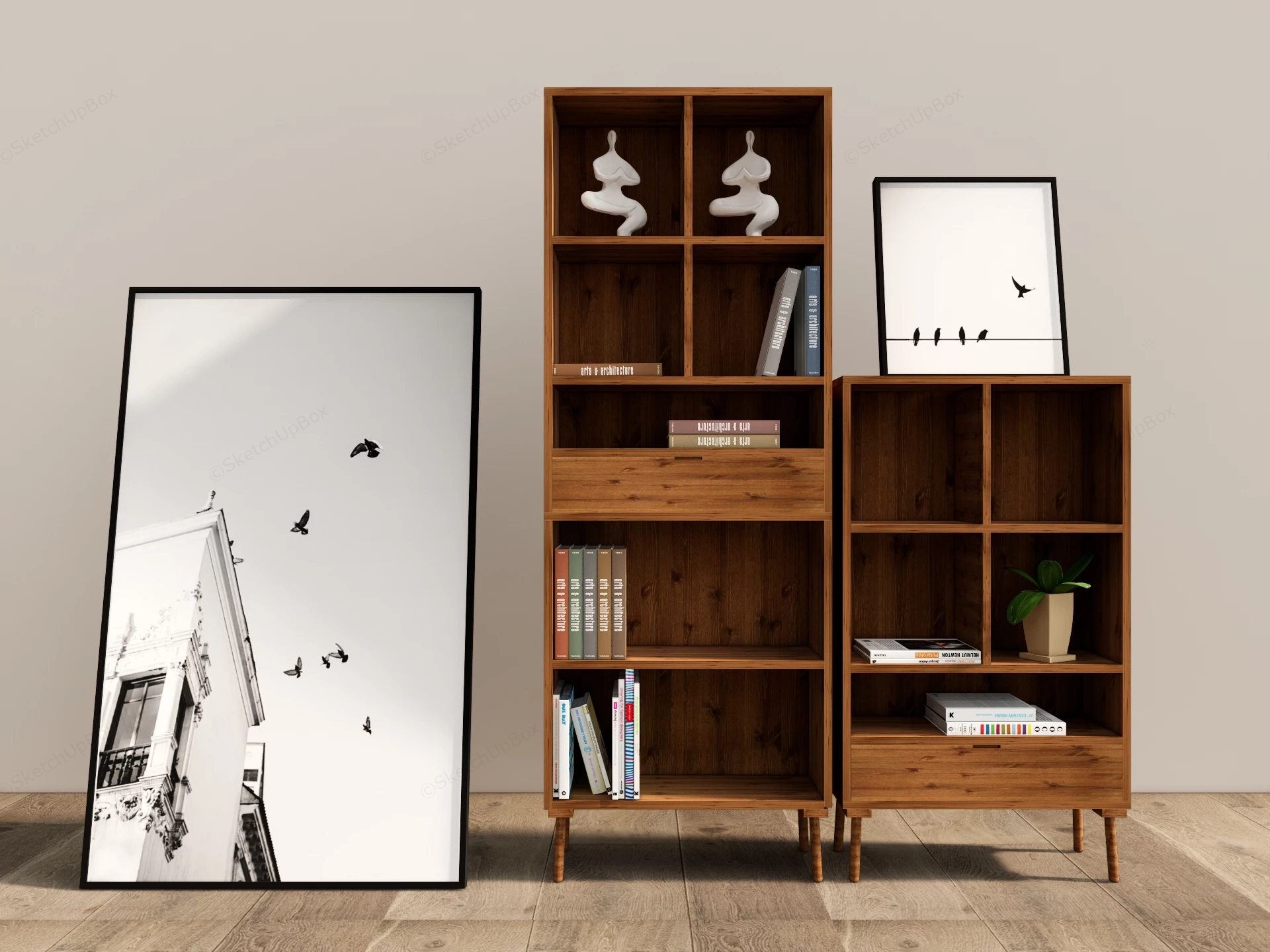 Rustic Wood Shelf Bookcase sketchup model preview - SketchupBox