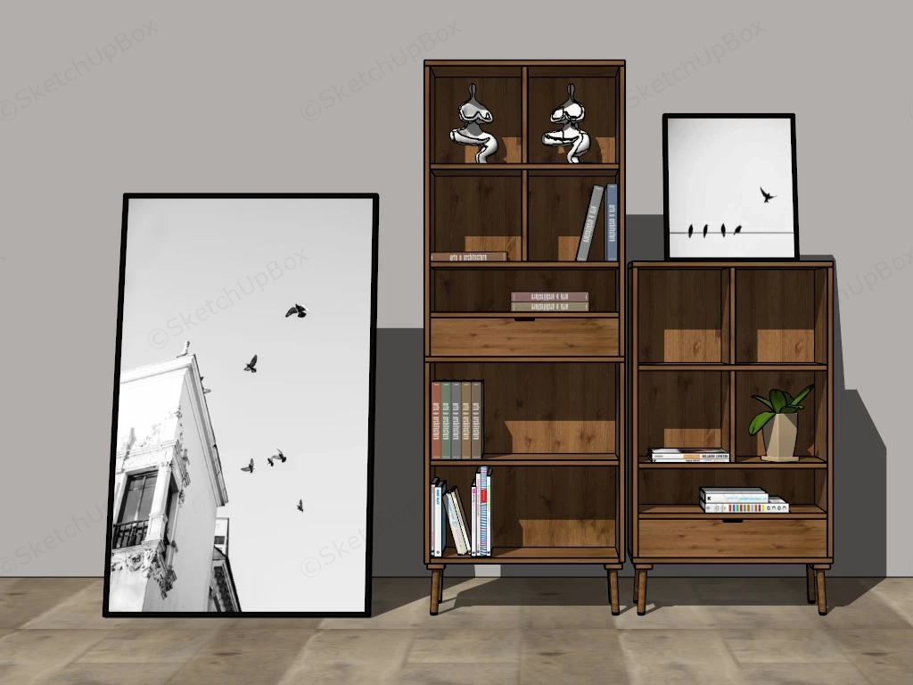 Rustic Wood Shelf Bookcase sketchup model preview - SketchupBox