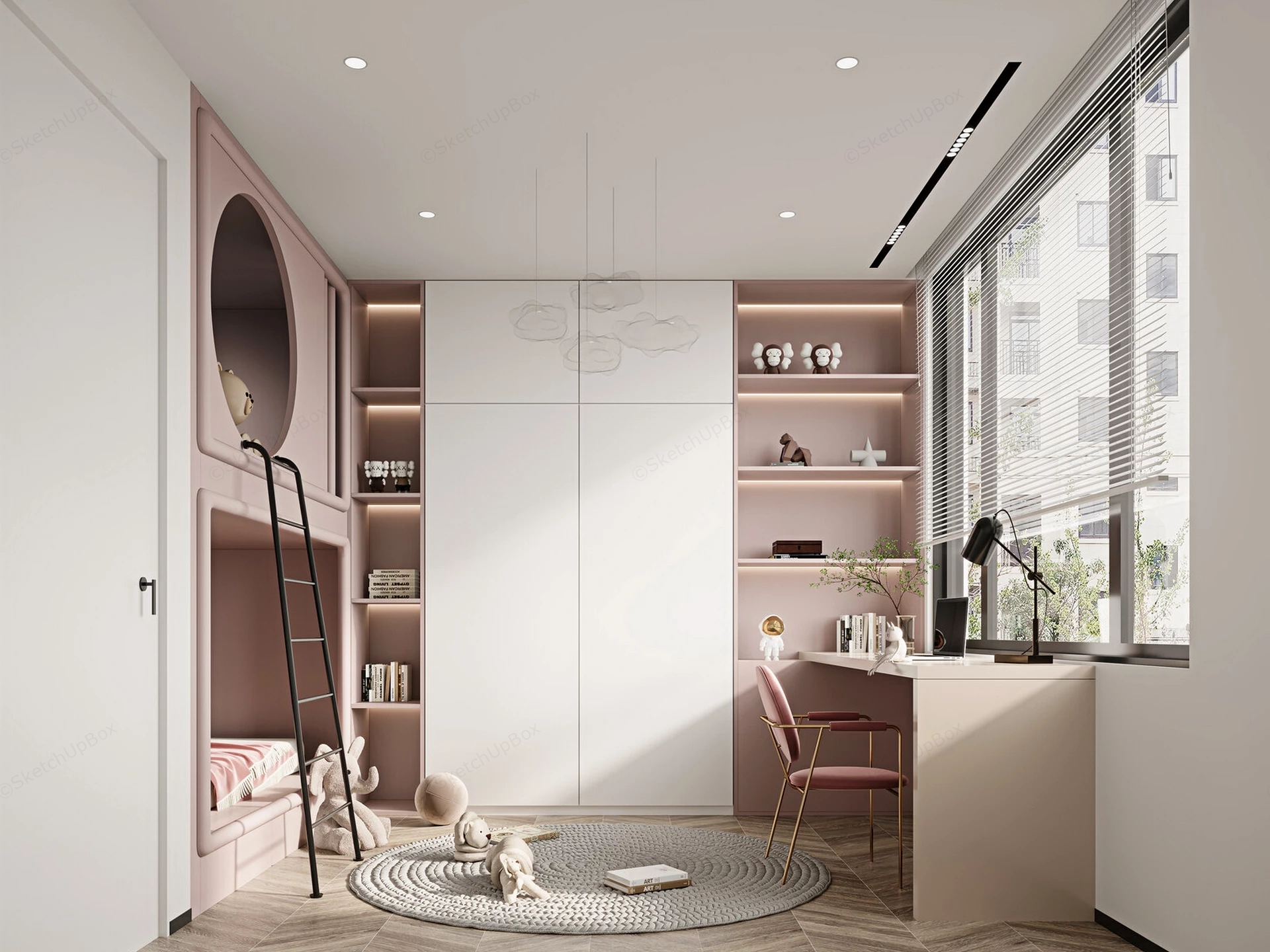 Girls Bunk Beds Room Ideas sketchup model preview - SketchupBox