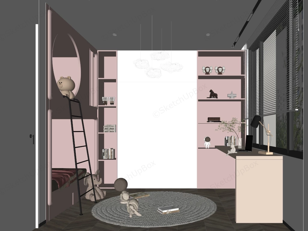 Girls Bunk Beds Room Ideas sketchup model preview - SketchupBox