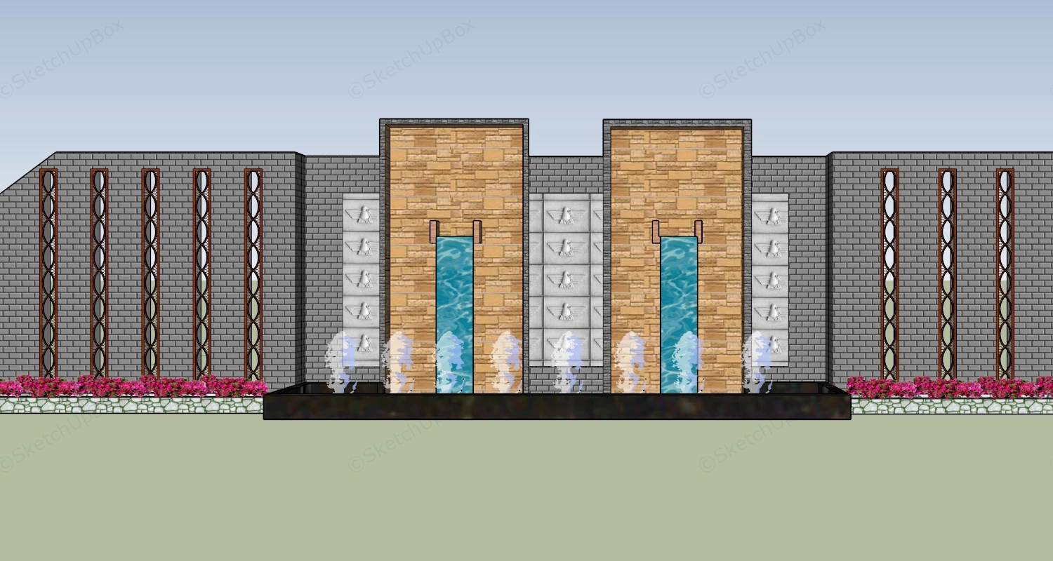 Garden Feature Wall With Fountain sketchup model preview - SketchupBox