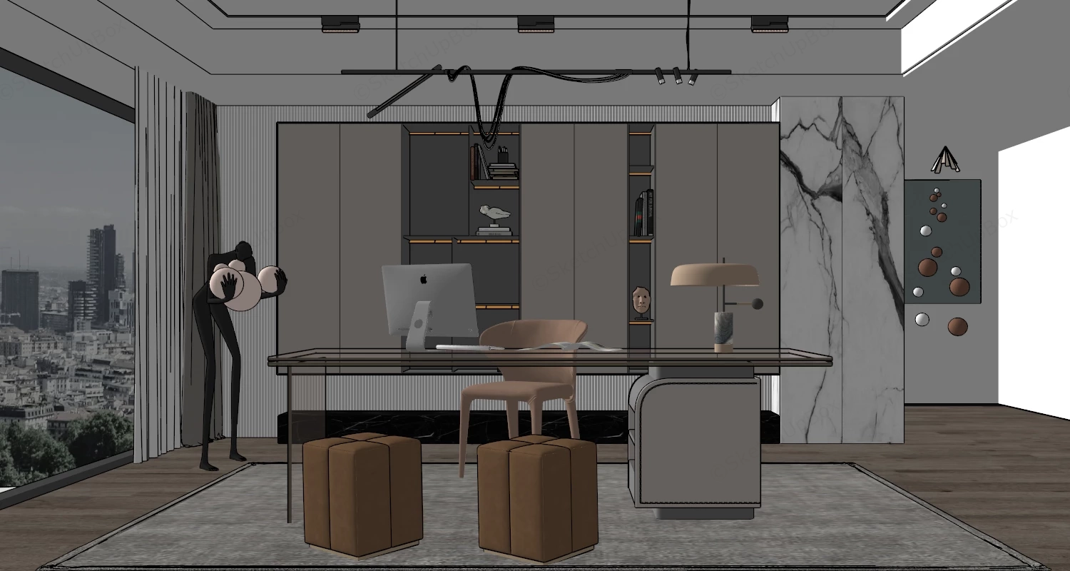 Modern Luxury Home Office sketchup model preview - SketchupBox