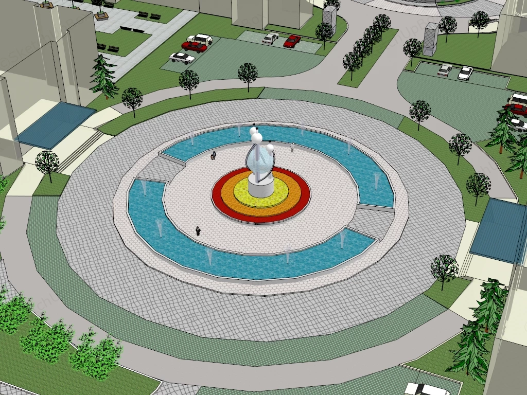 Public Square Fountain sketchup model preview - SketchupBox