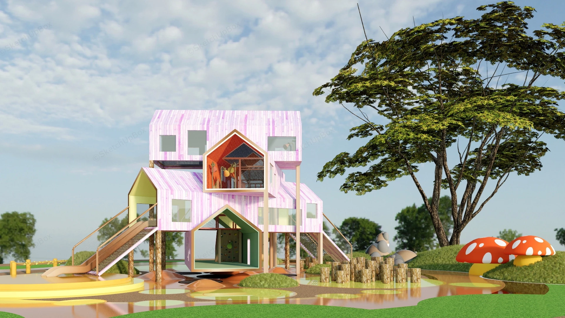 Elevated Adventure Playhouse sketchup model preview - SketchupBox