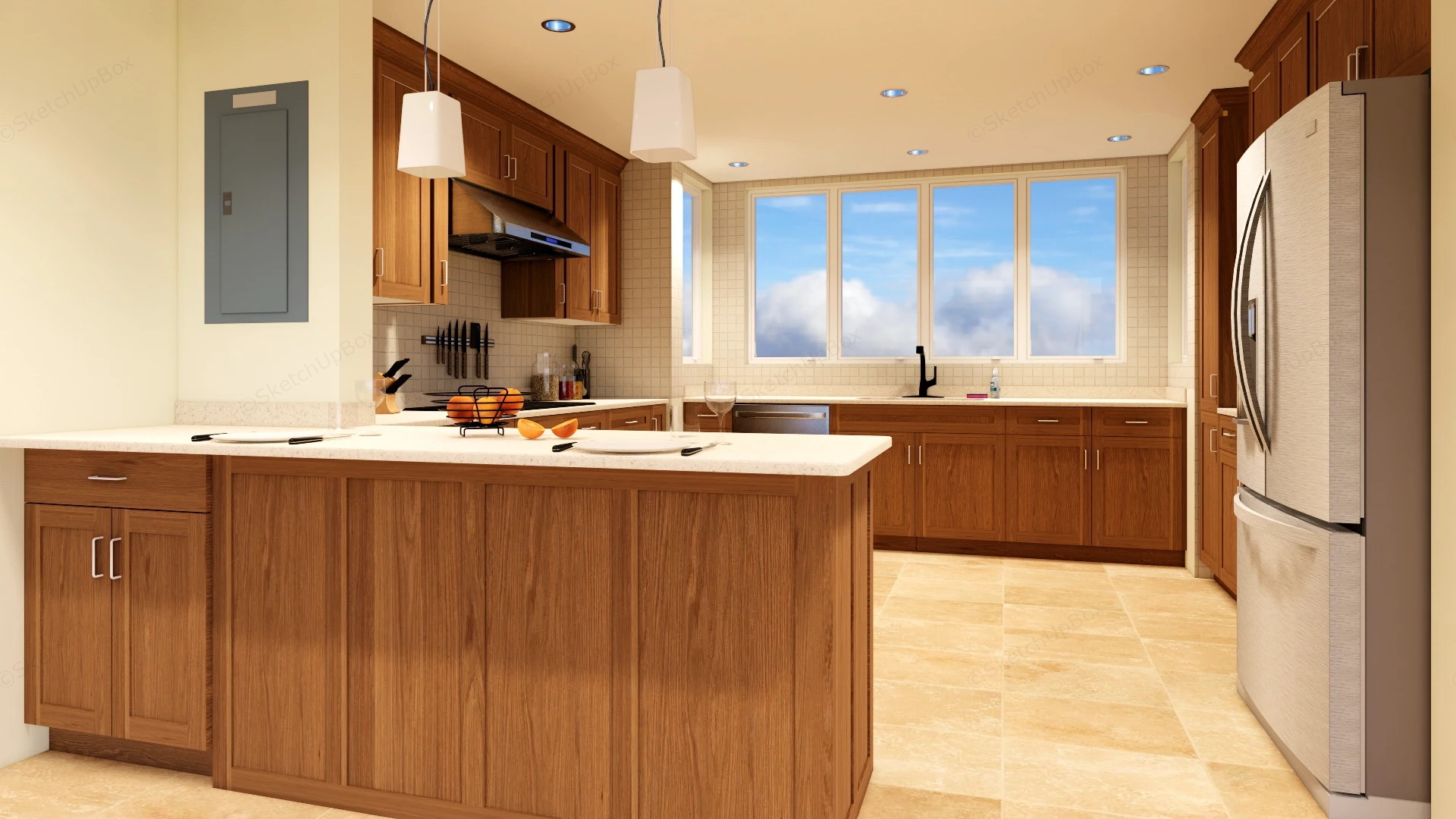 U Shaped Kitchen Design With Peninsula sketchup model preview - SketchupBox