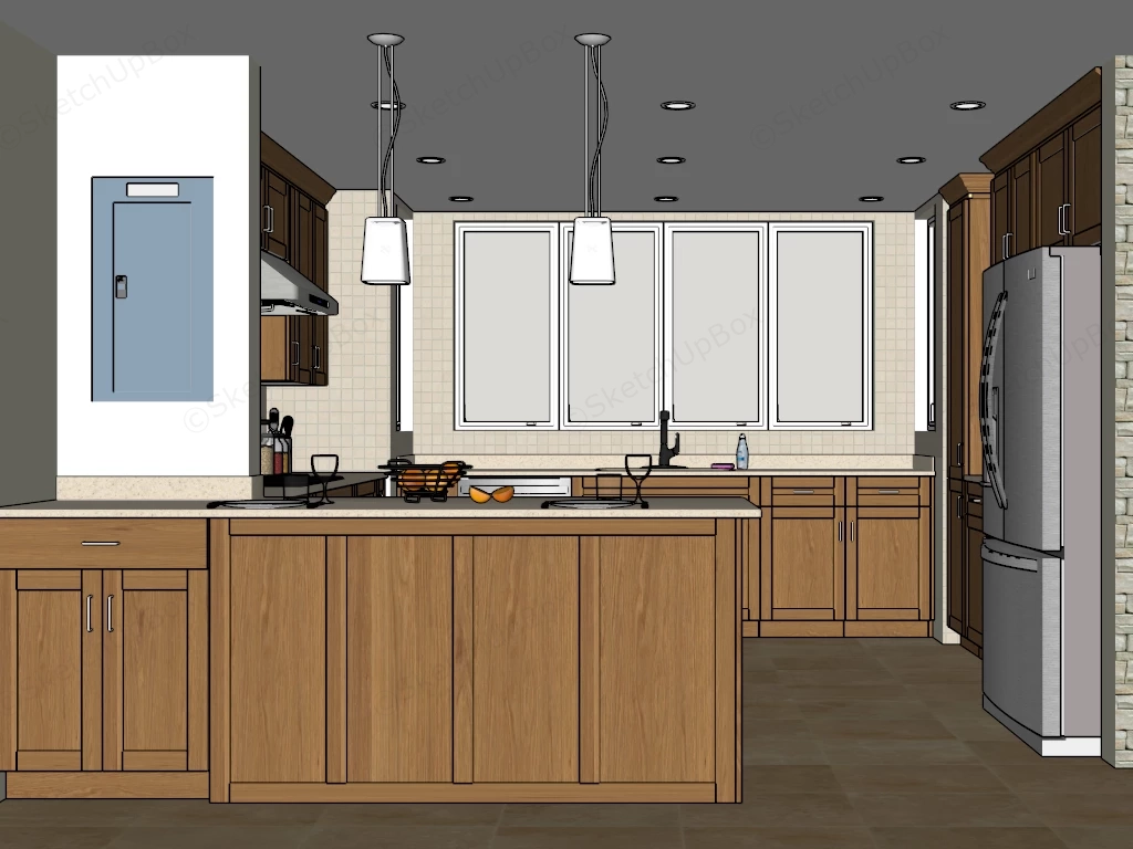 U Shaped Kitchen Design With Peninsula sketchup model preview - SketchupBox