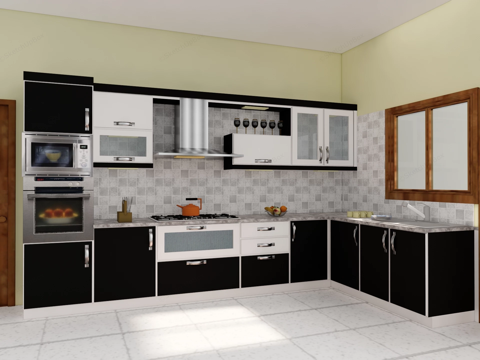 Modern Black L Shaped Kitchen Cabinets sketchup model preview - SketchupBox