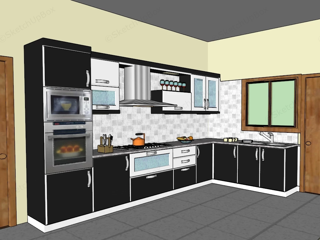 Modern Black L Shaped Kitchen Cabinets sketchup model preview - SketchupBox