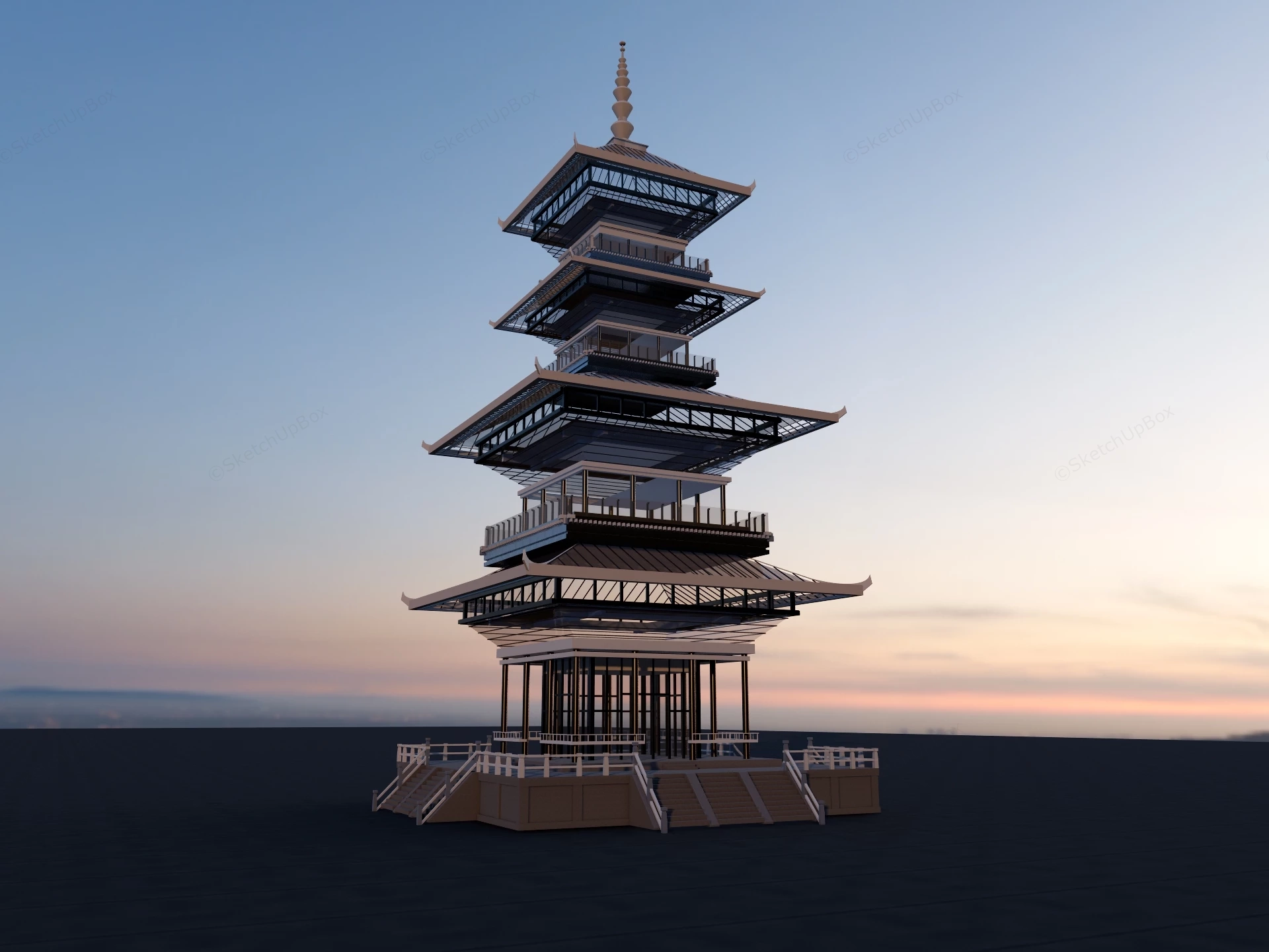 Japanese Style Pagoda sketchup model preview - SketchupBox