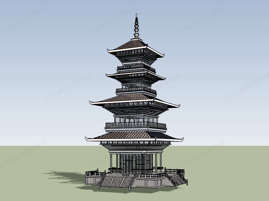 Japanese Style Pagoda sketchup model preview - SketchupBox