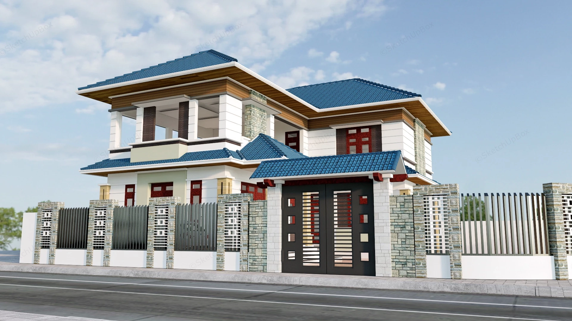 Modern Asian House Design sketchup model preview - SketchupBox