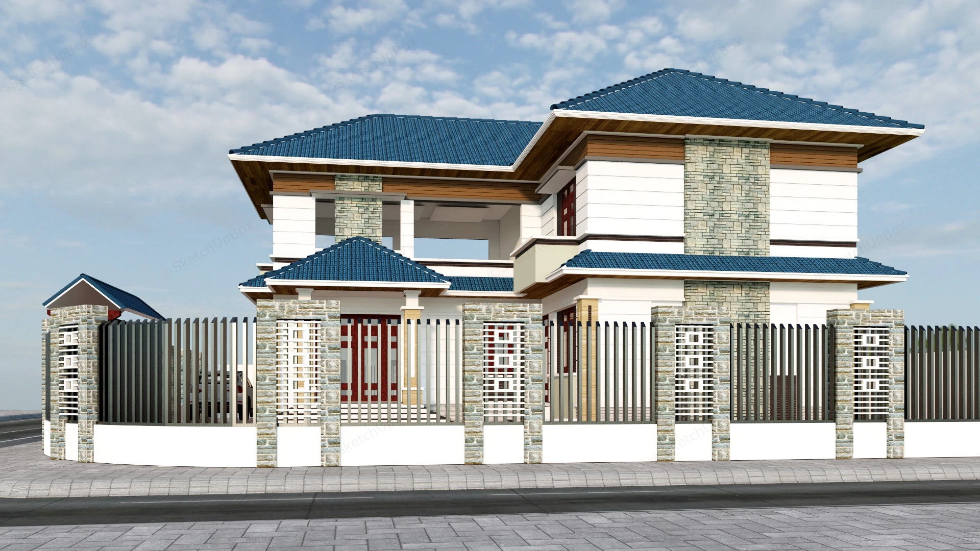 Modern Asian House Design sketchup model preview - SketchupBox