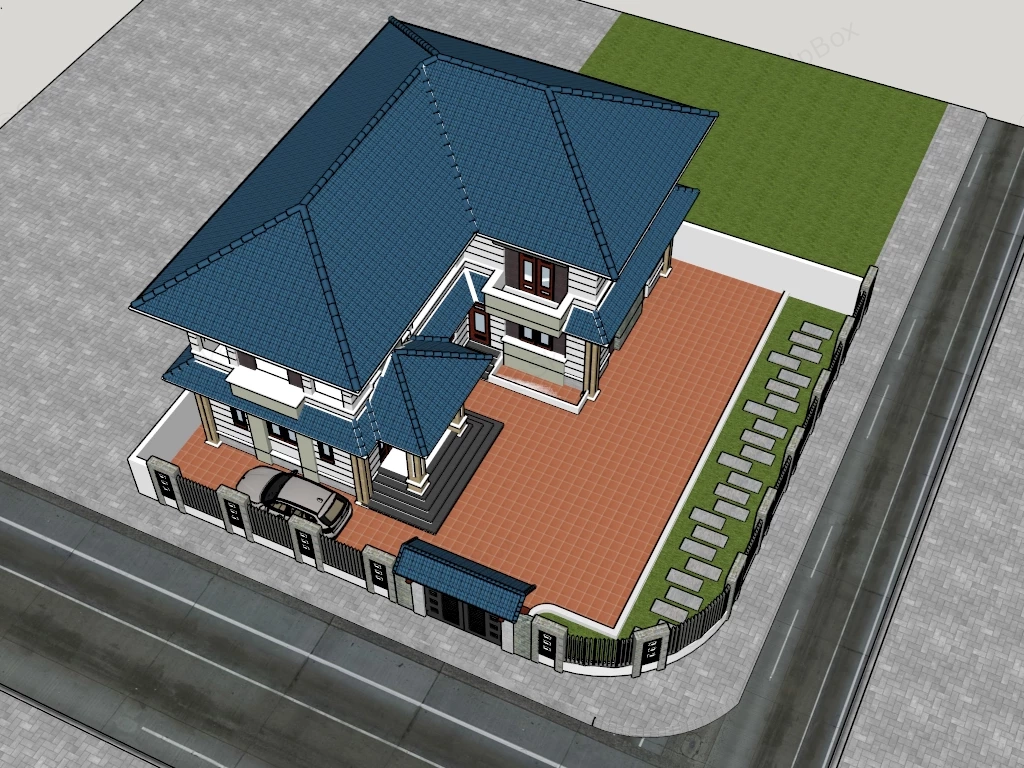 Modern Asian House Design sketchup model preview - SketchupBox