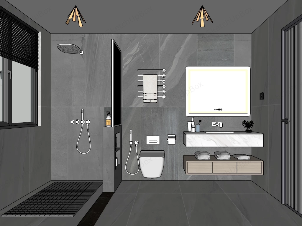 White And Grey Bathroom sketchup model preview - SketchupBox