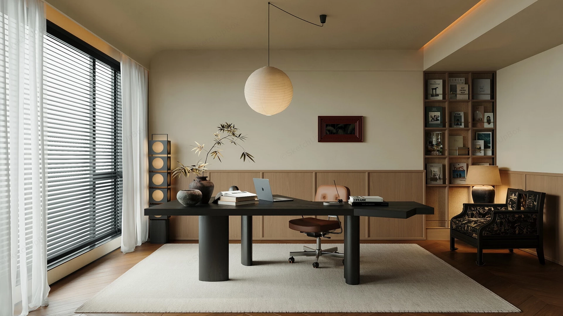 Mid Century Modern Home Office sketchup model preview - SketchupBox
