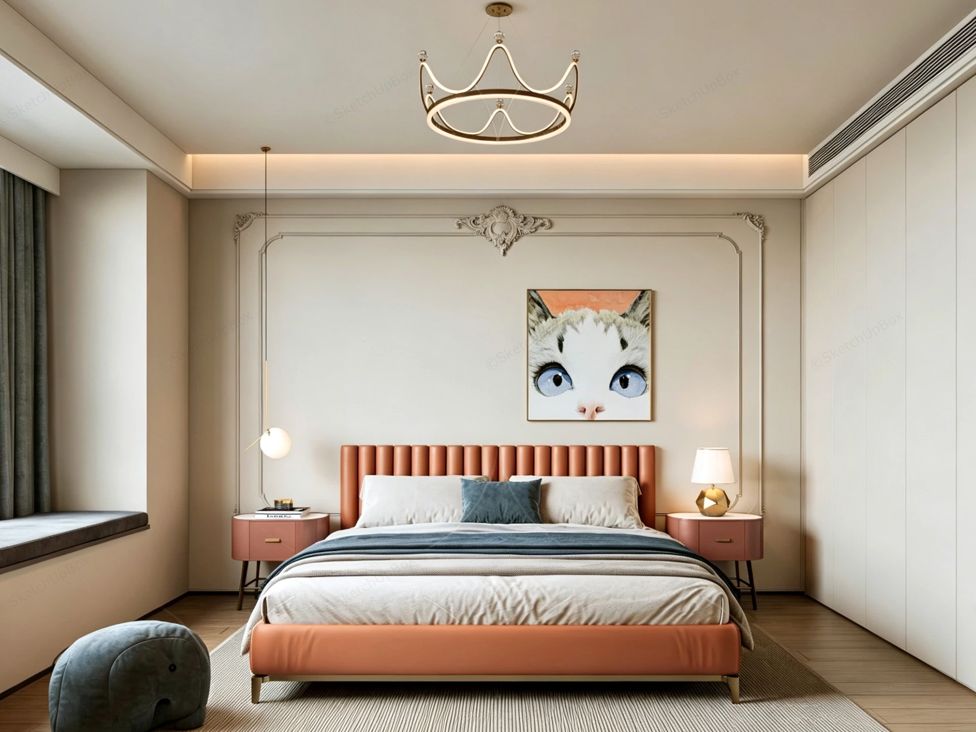 Elegant Teen Girl Bedroom sketchup model preview - SketchupBox