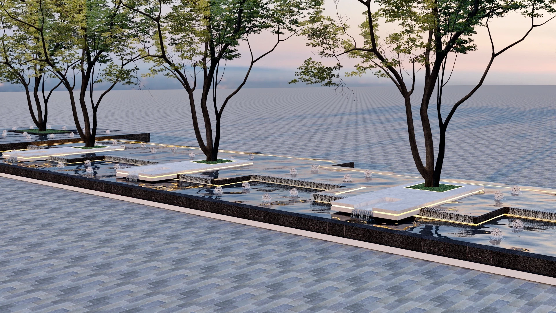 Large Urban Plaza Water Feature sketchup model preview - SketchupBox