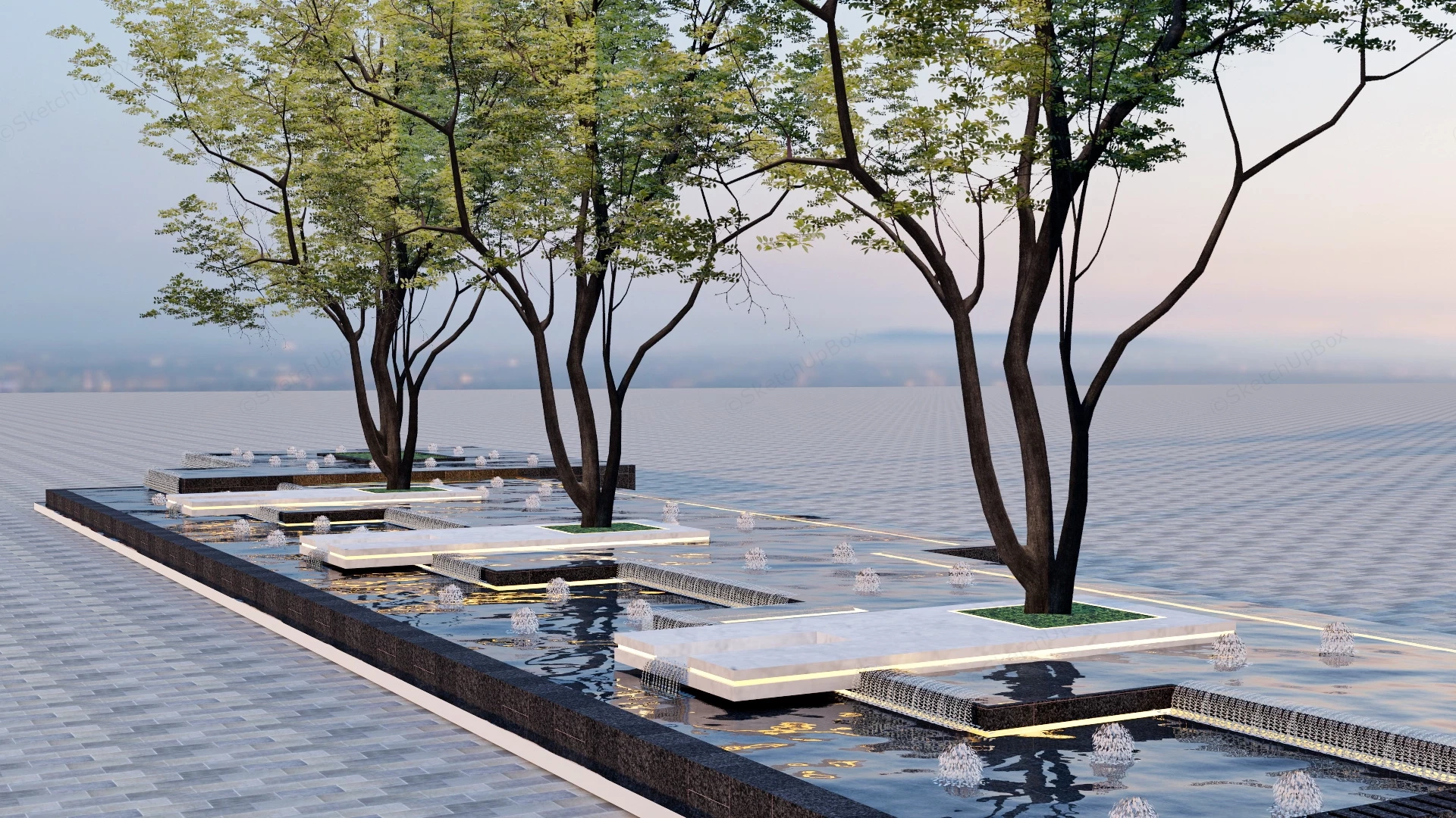 Large Urban Plaza Water Feature sketchup model preview - SketchupBox