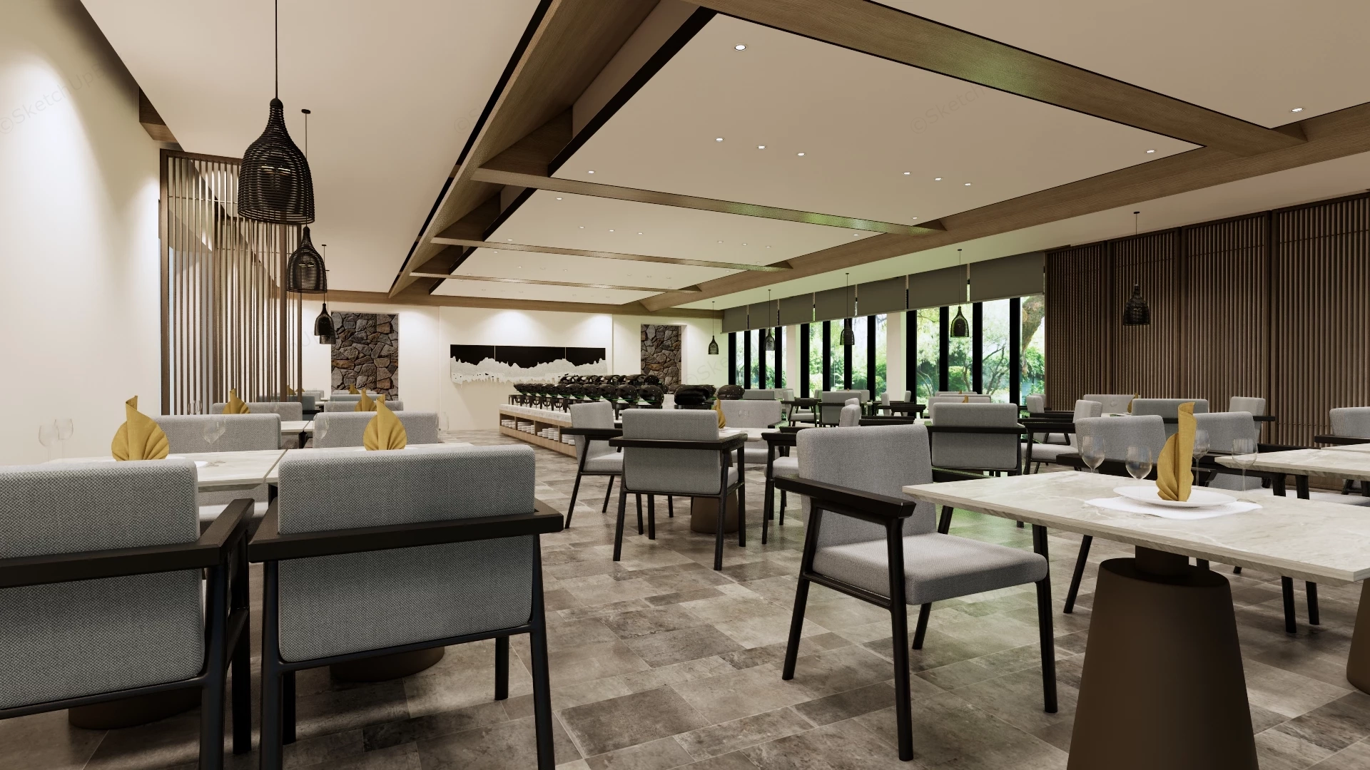 Hotel Buffet Restaurant sketchup model preview - SketchupBox