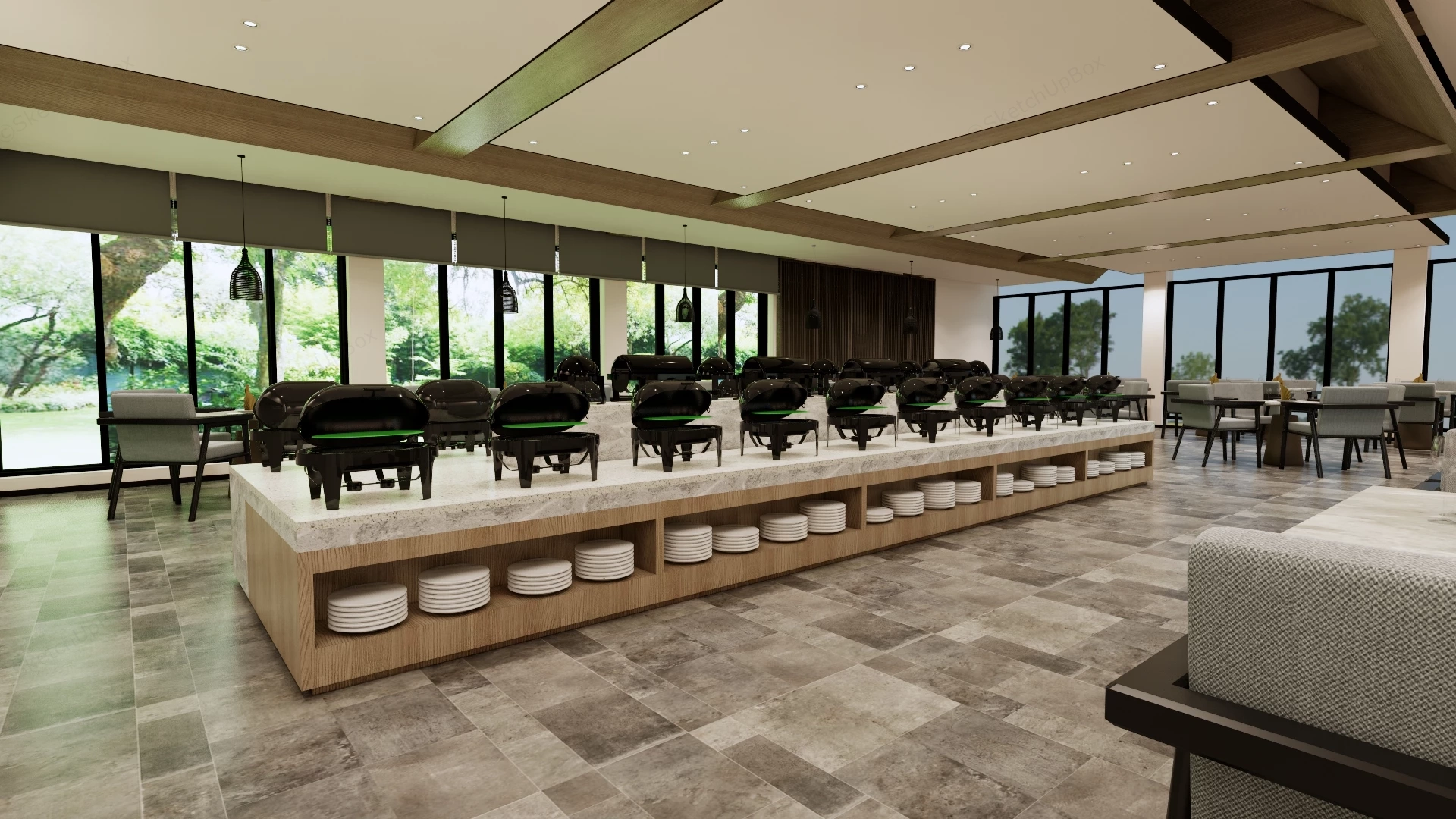 Hotel Buffet Restaurant sketchup model preview - SketchupBox