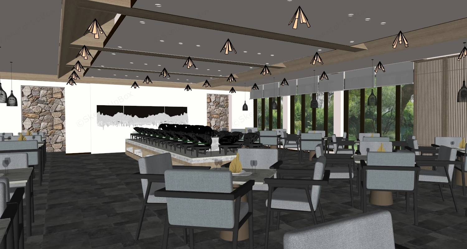 Hotel Buffet Restaurant sketchup model preview - SketchupBox