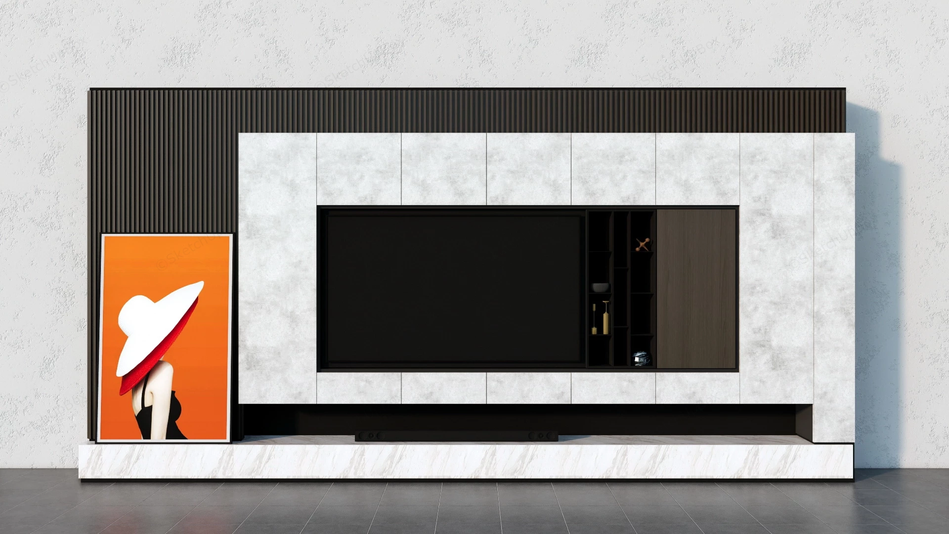 Living Room TV Wall sketchup model preview - SketchupBox