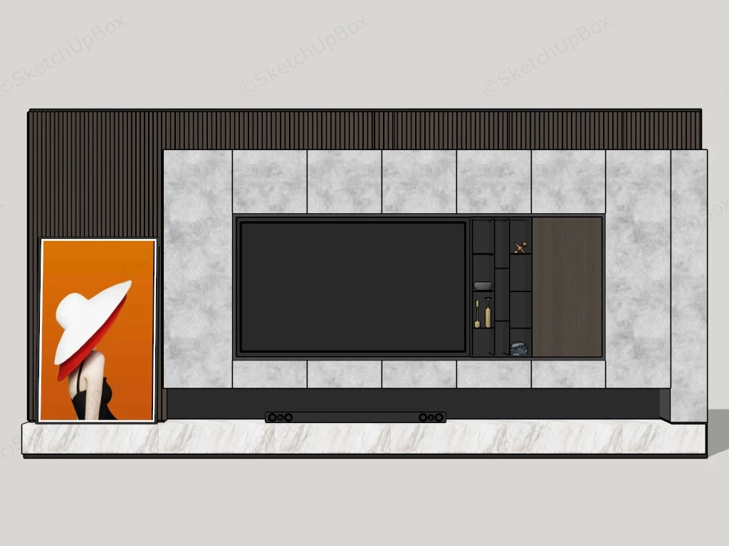 Living Room TV Wall sketchup model preview - SketchupBox