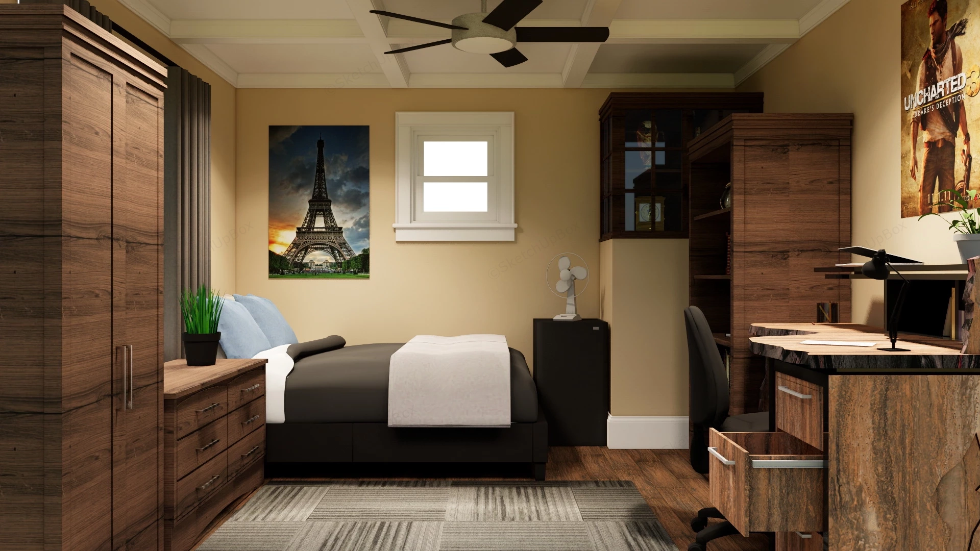Small Rustic Bedroom sketchup model preview - SketchupBox
