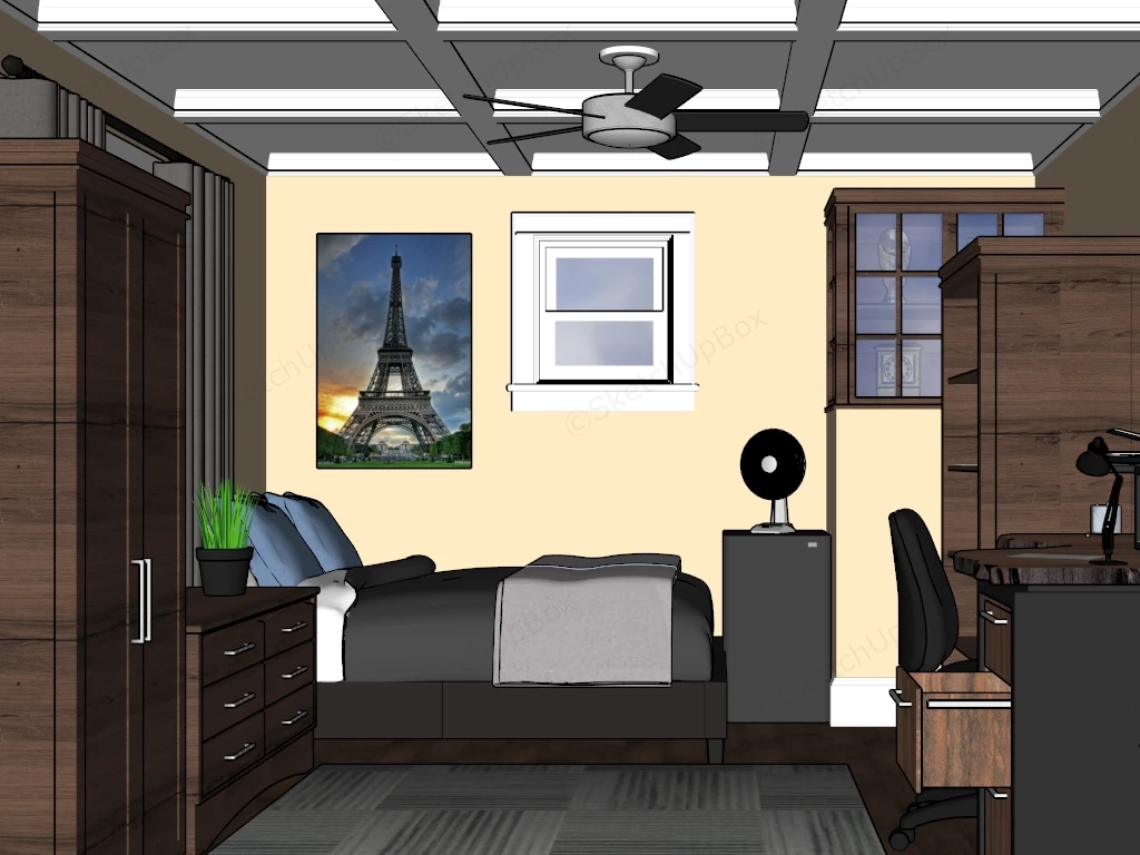 Small Rustic Bedroom sketchup model preview - SketchupBox