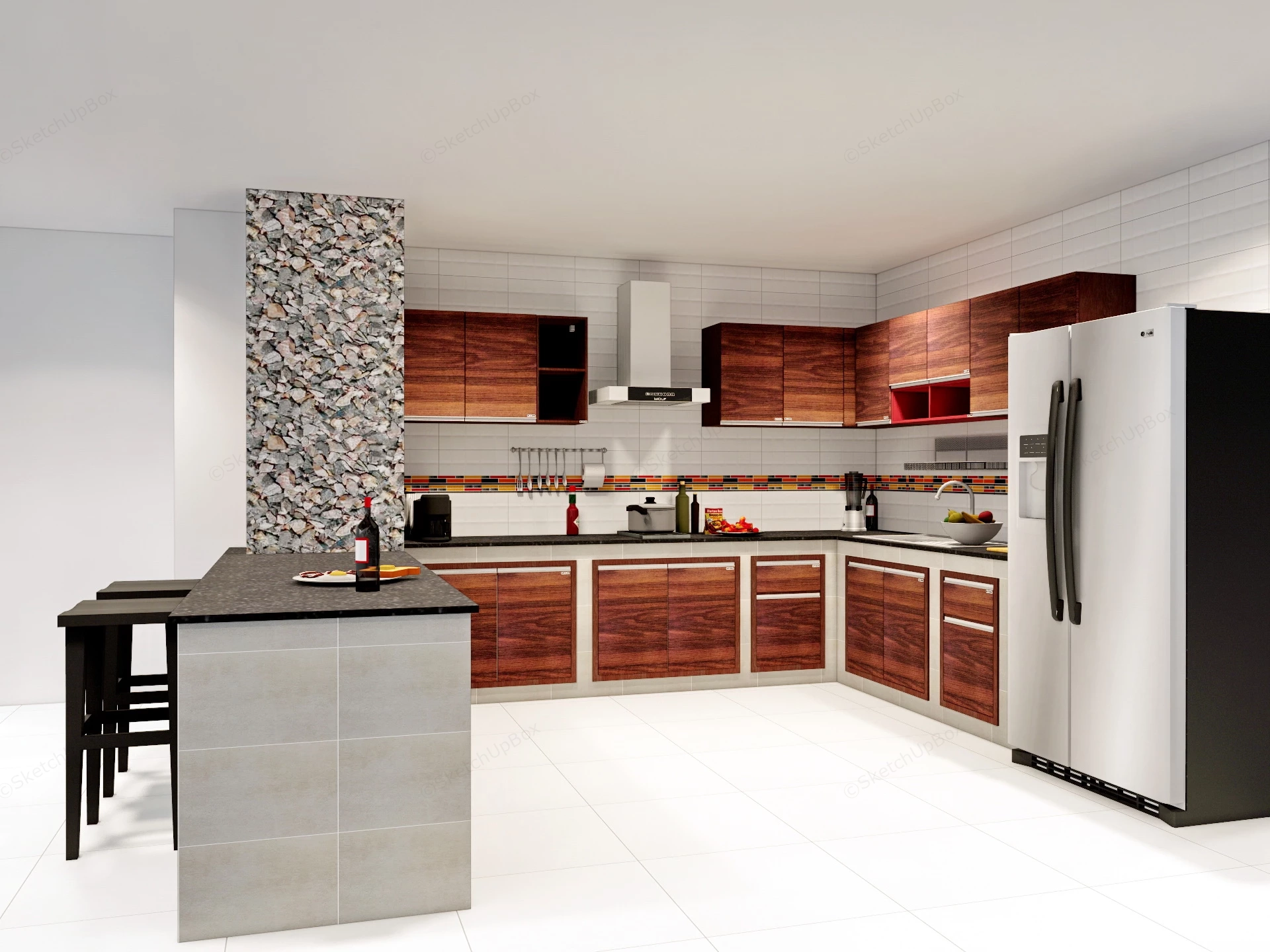 Modern U Shaped Kitchen Design With Peninsula sketchup model preview - SketchupBox