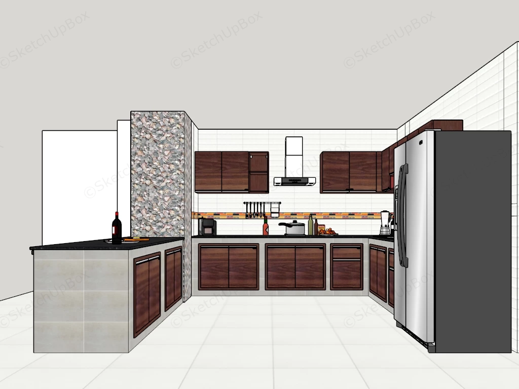 Modern U Shaped Kitchen Design With Peninsula sketchup model preview - SketchupBox