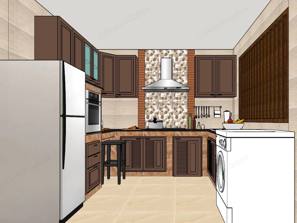 Small U Kitchen With Washer sketchup model preview - SketchupBox