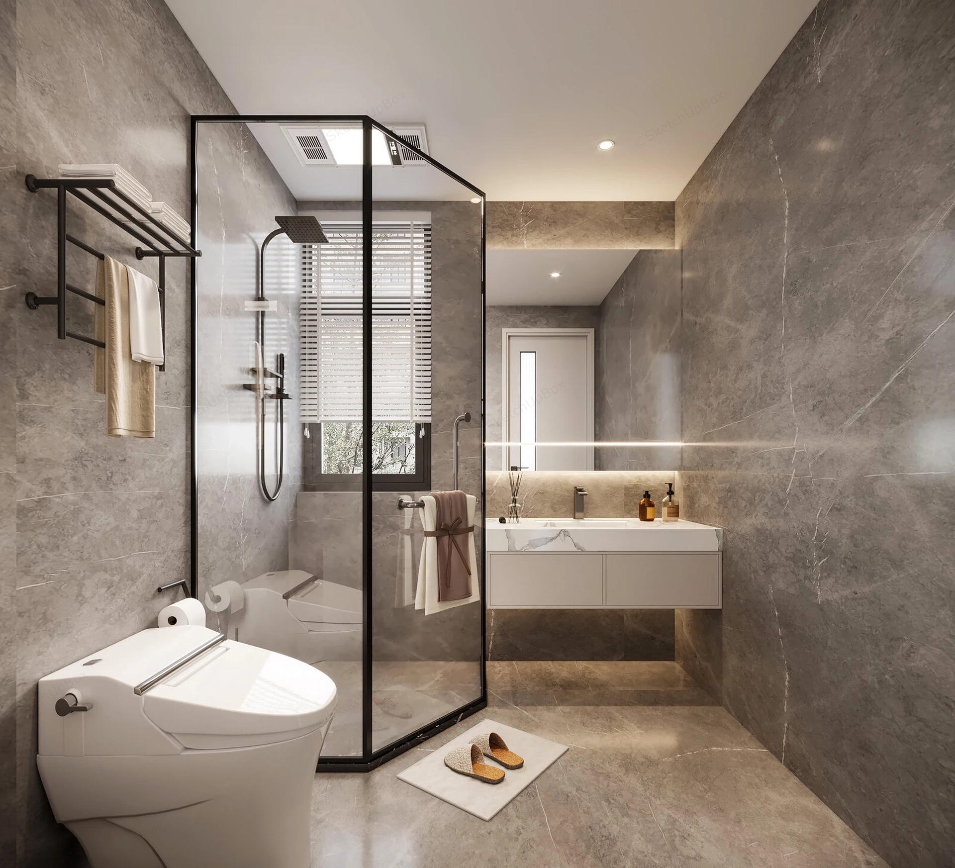 Small Bathroom Design With Shower sketchup model preview - SketchupBox