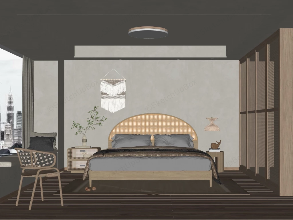 Modern Japanese Style Bedroom sketchup model preview - SketchupBox