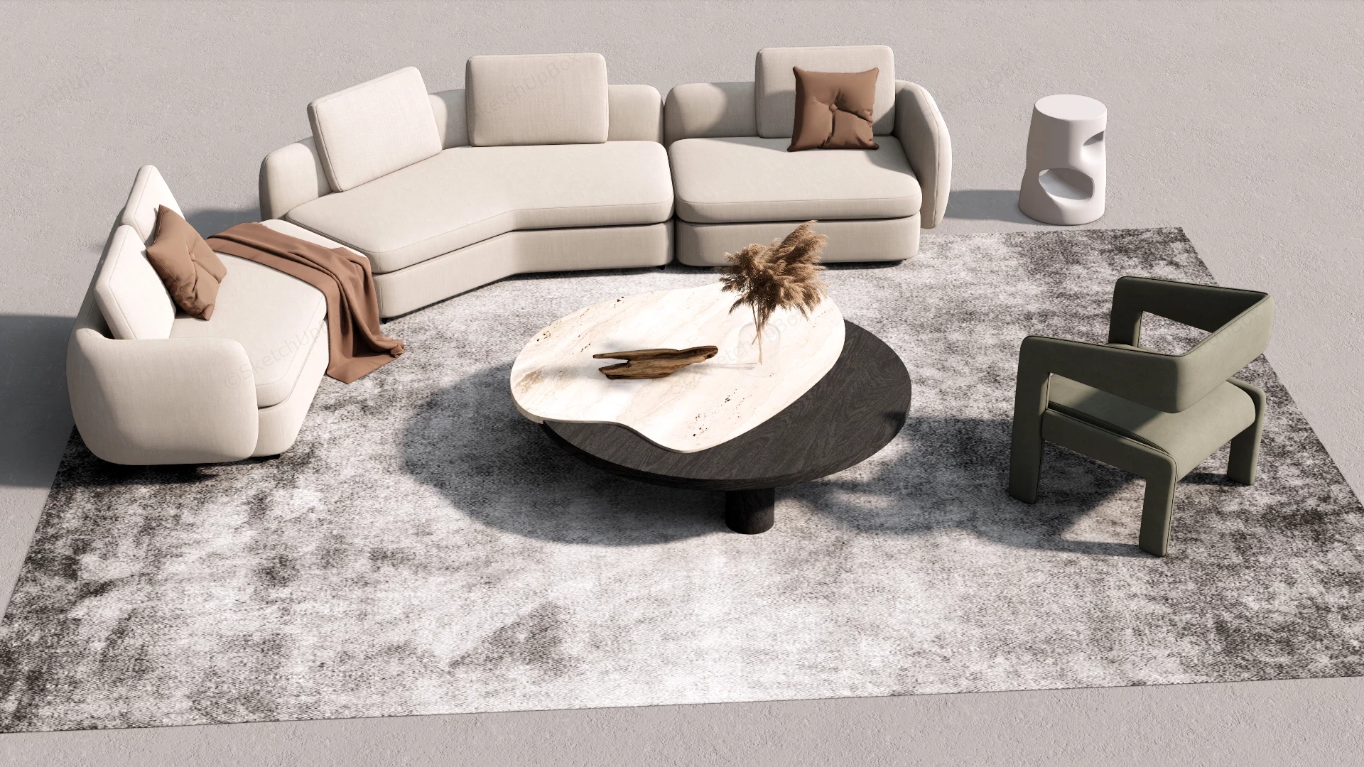 Casual Living Room Sofa Set sketchup model preview - SketchupBox