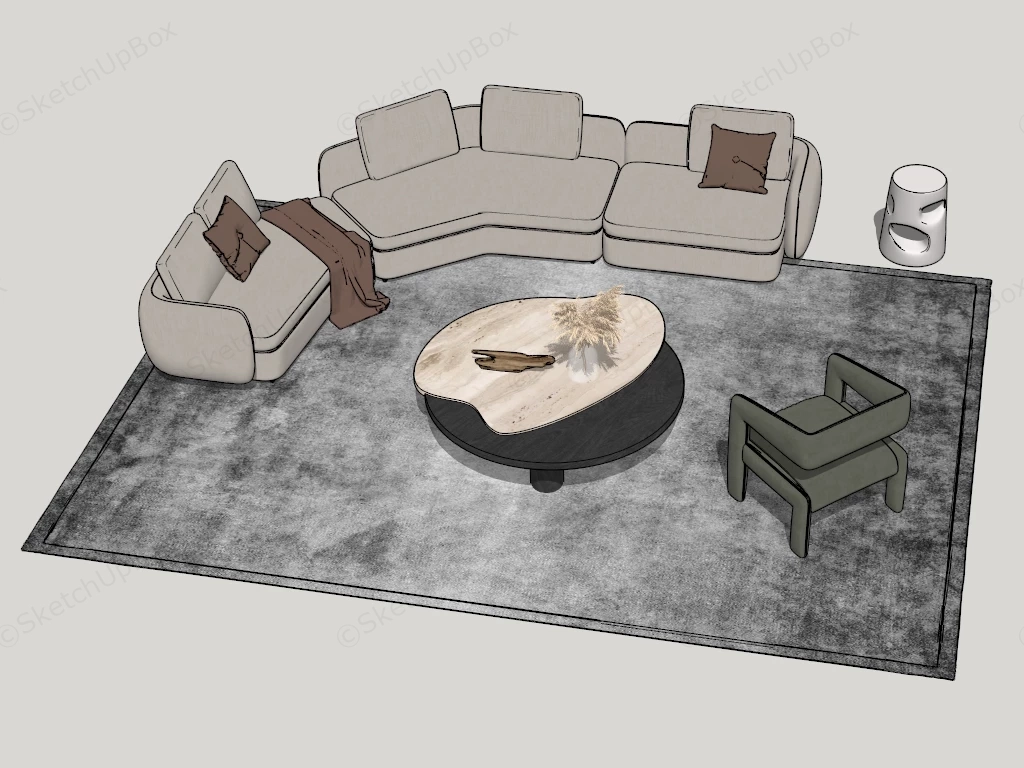 Casual Living Room Sofa Set sketchup model preview - SketchupBox